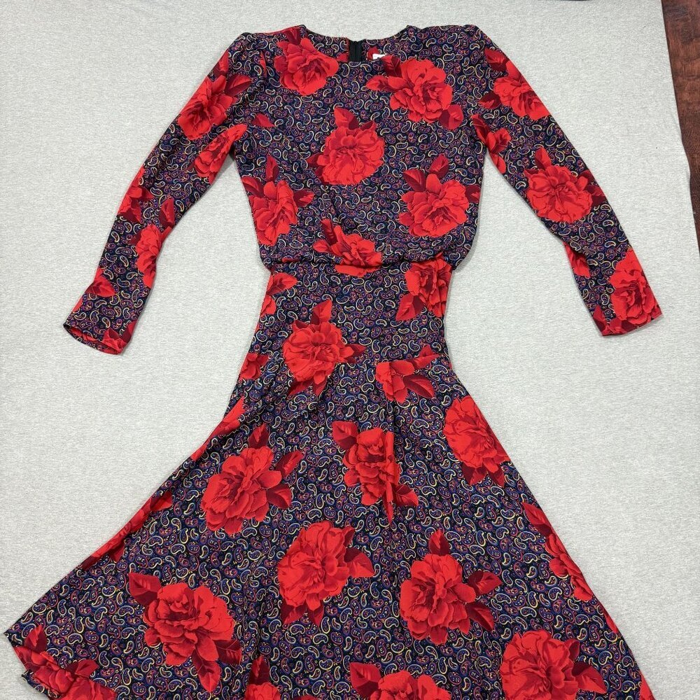 70's Kono New York Drop Waist Dress‎ Midi 3/4 Sleeve Medium